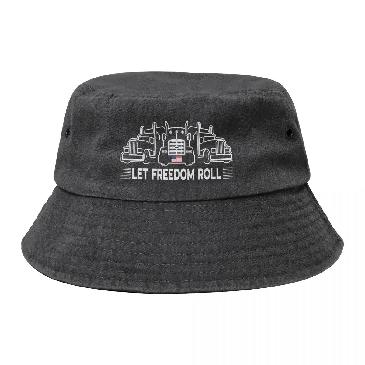 

Truckers For Freedom 2022 Let Freedom Roll American Flag Trucker Convoy Trucker Convoy Trucker Rally Bucket Hat