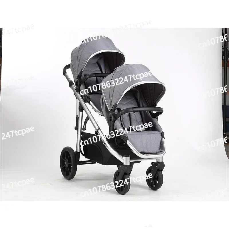 European Twin Baby Stroller Wholesale Foldable 3-in-1 Pram Car Seat Infant Cart Double Seat Pushchair EVA Alloy Newborn Toddler