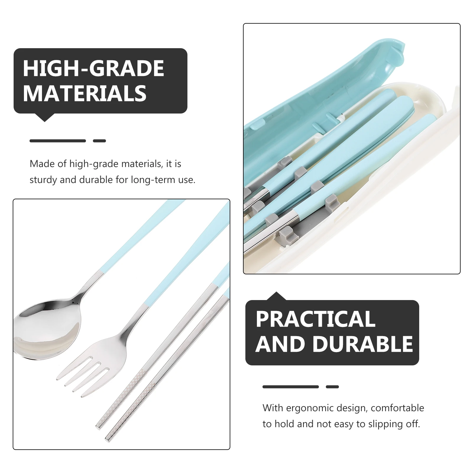 

1Set Stainless Steel Travel Cutlery Set Fork Spoon Chopsticks Reusable Durable Compact Easy Grip Outdoor Picnic Camping