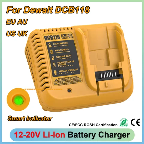 DCB118 For Dewalt 20V Battery Charger 3A Li-Ion Replacement Charger For Dewalt 18V Charger with LED DCB120 DCB140 DCB200