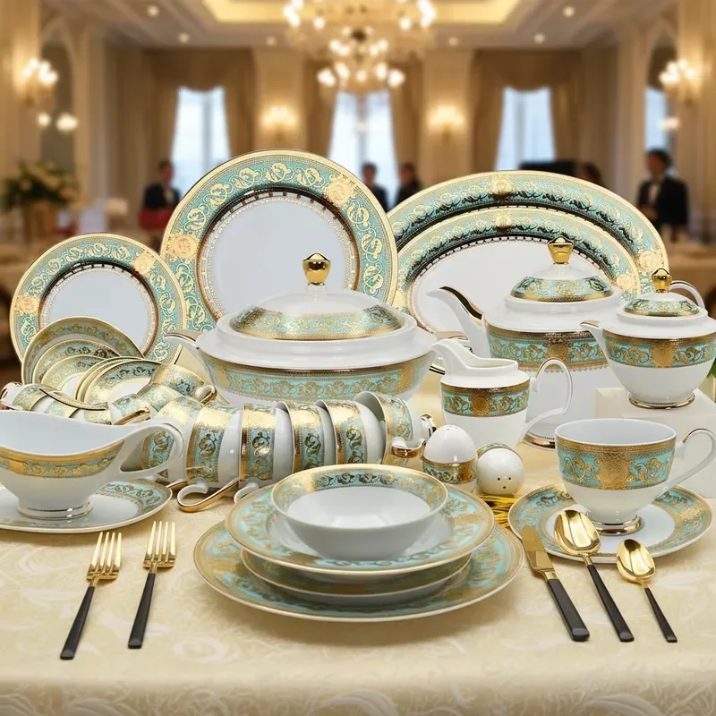 KAROSA Embossed Gold Handmade High Grade China Dinnerware Sets-Vintage Royal Style for Home Hotel &