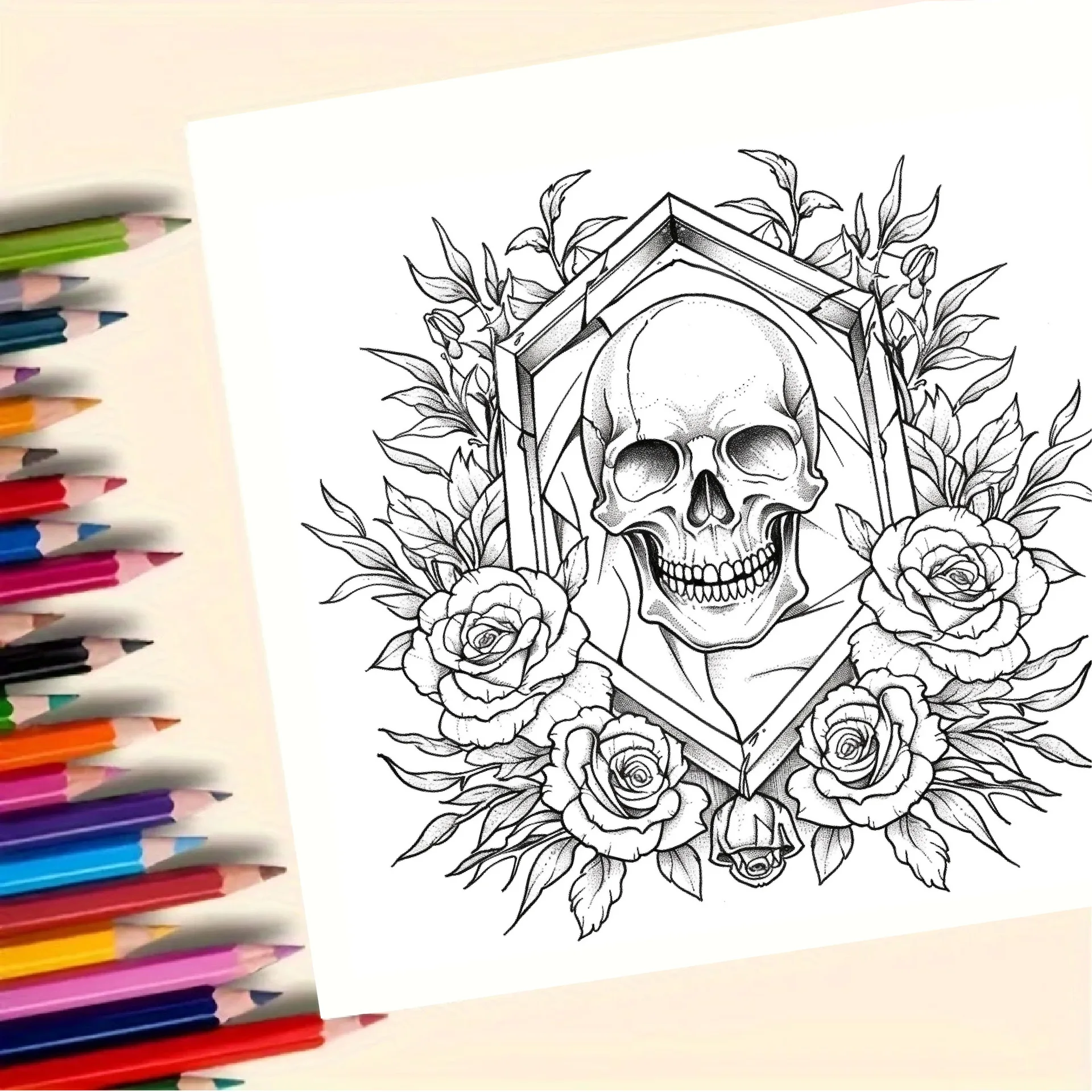 كتاب تلوين Bview Art Skull للبالغين - 24 صفحة من فن الشعار المبتكرة القوطية
