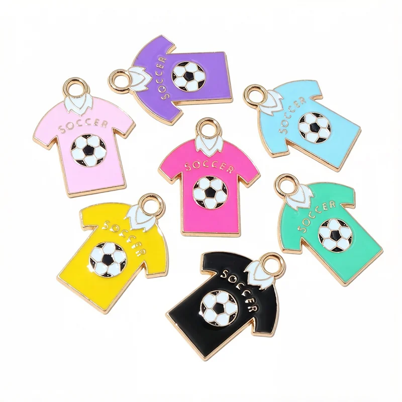 10pcs 25x20mm Sport Enamel Soccer T-shirt Charms Football Pendants For Earring Bracelet Necklace DIY Jewelry Making Accessories