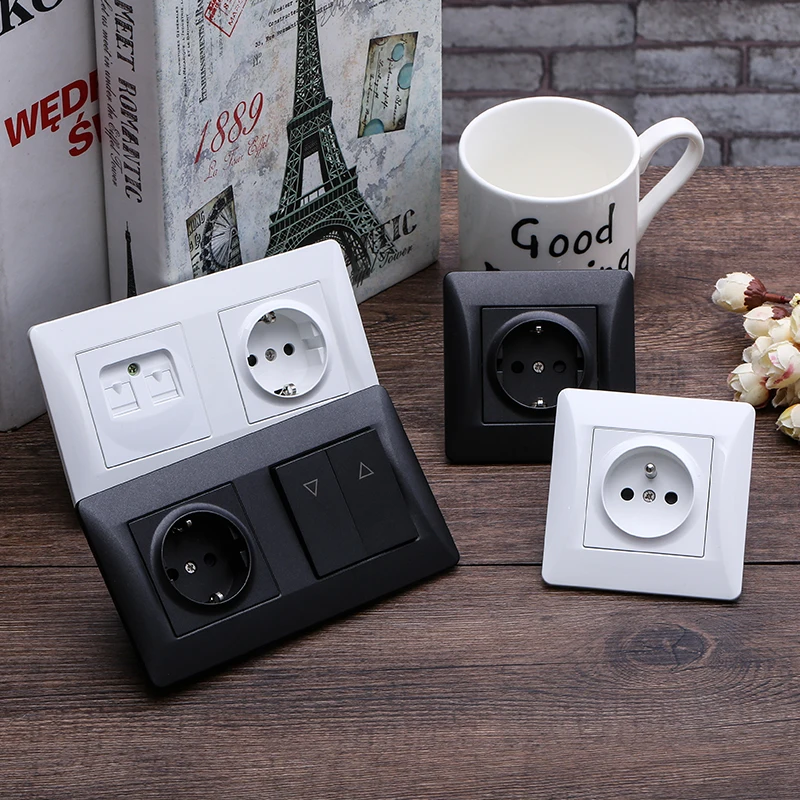 DIY EU White Fireproof Plastic Panel 86mm 156mm 1-5 Frame EU Electrical Socket USB Type C and Switch Free Combination