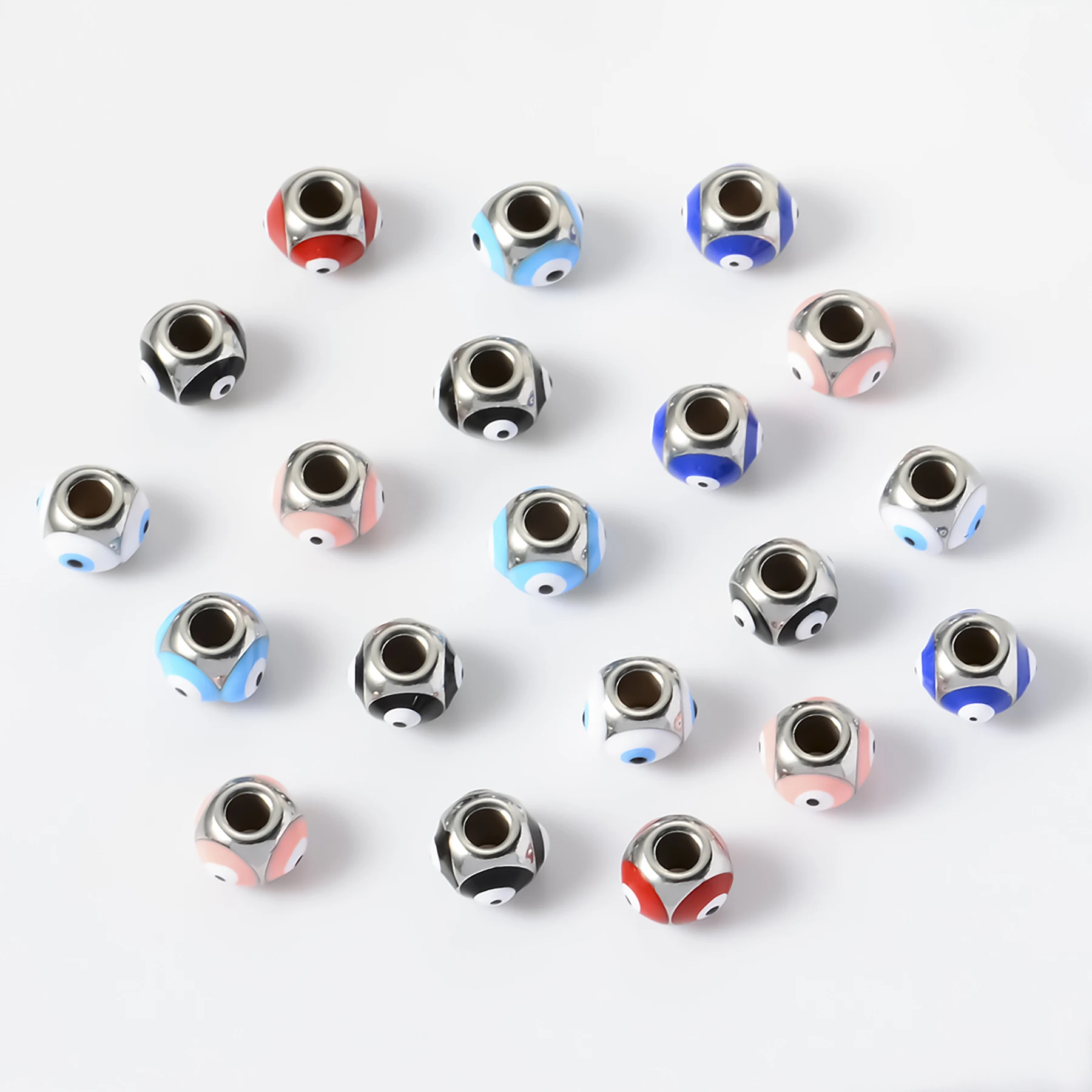 Wholesale 12pcs/lot Stainless Steel Enamel Evil Eyes Round Spacer Loose Beads DIY Bracelet Necklace Jewelry Making