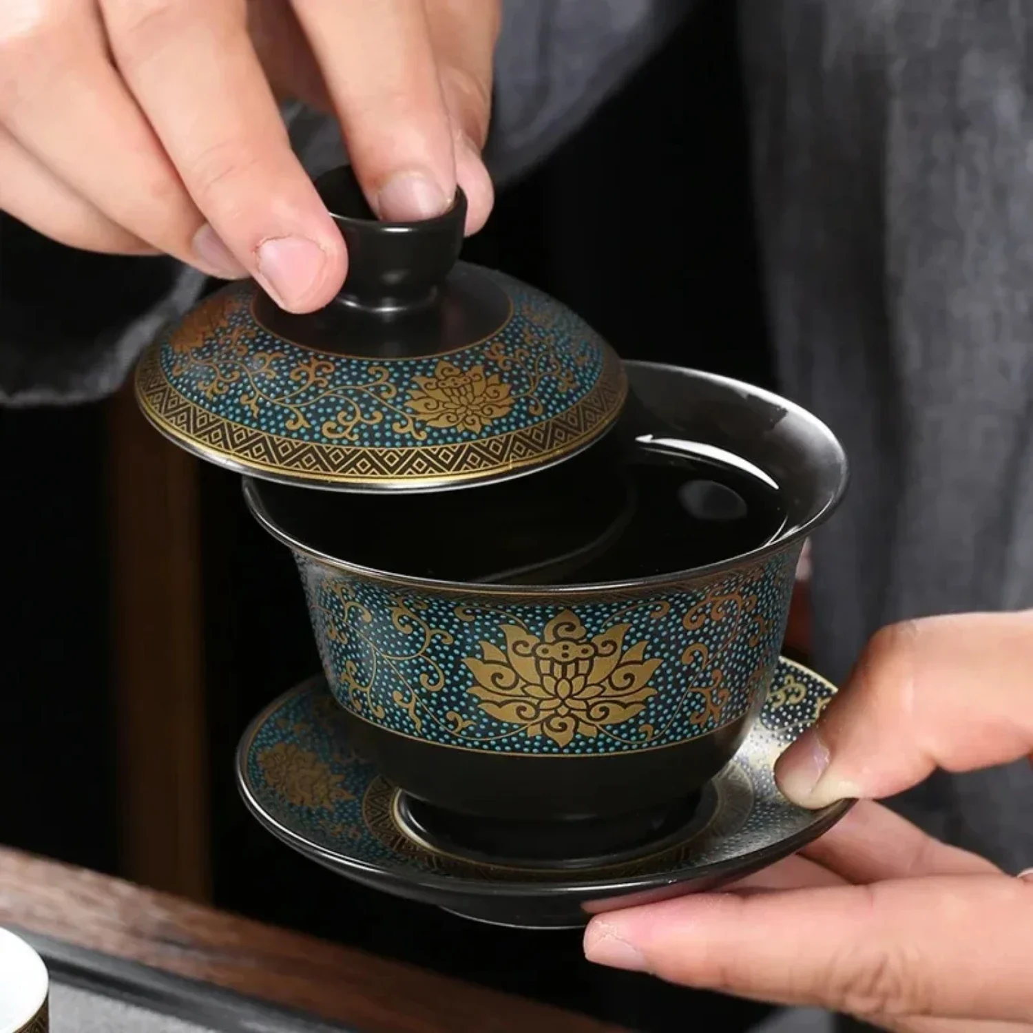 Experience the Authentic Timeless Classic of Handmade Black Clay Teaset - Traditional 200ml Gaiwan Tea Cups for a Truly Traditio