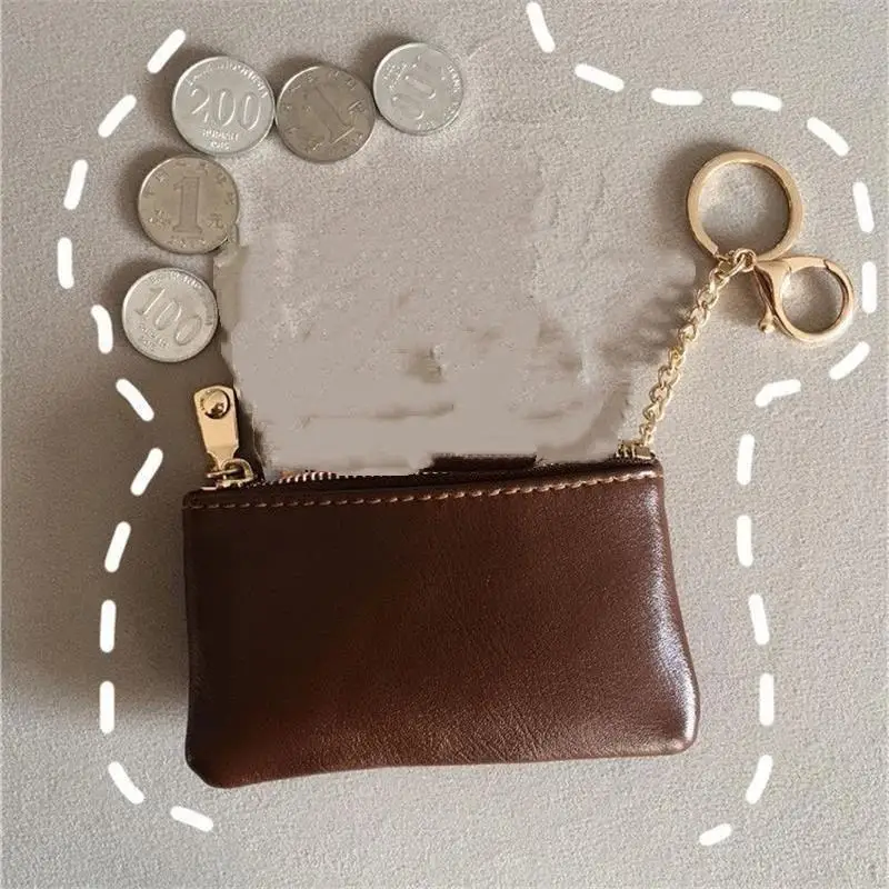 PU Leather Mini Coin Purse Gold Keychain Smooth Zipper Eco-friendly Non-toxic Material for Women Daily Carry Use