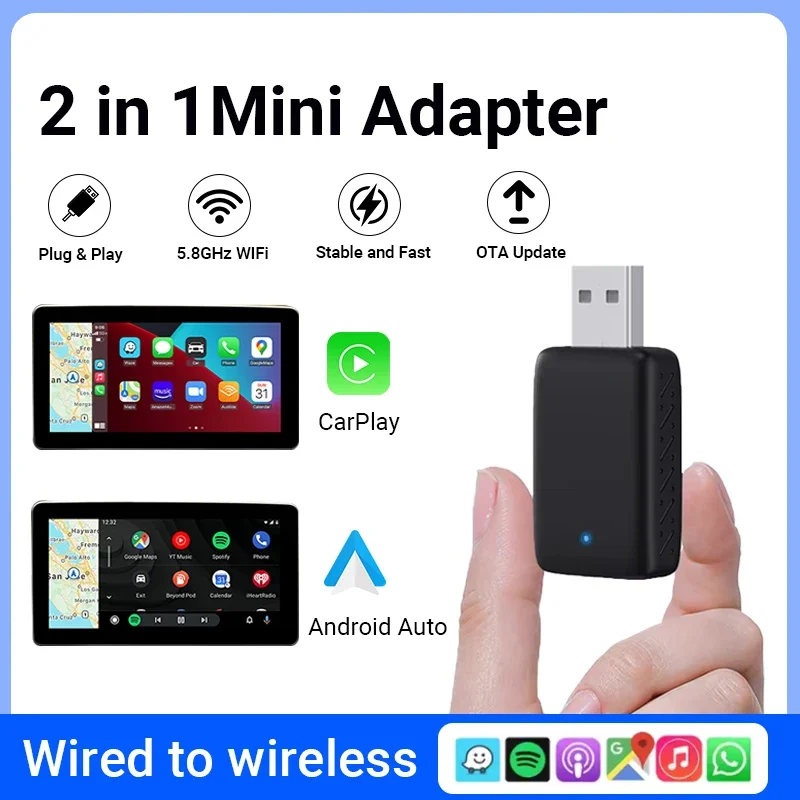 XUDA New 2in1 Wired to Wireless CarPlay Adapter, Android Aut