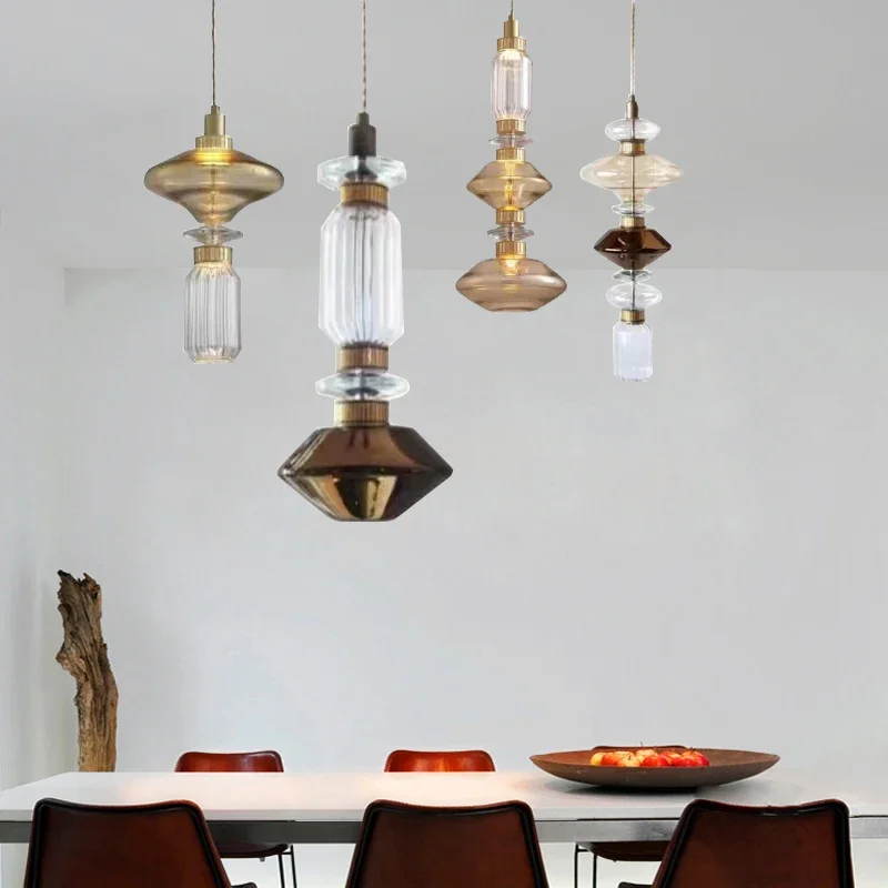 Modern Clear Amber Glass LED Chandelier Adjustable 150cm Pendant Lamp for Hall Parlor Restaurant Living Dining Bedside