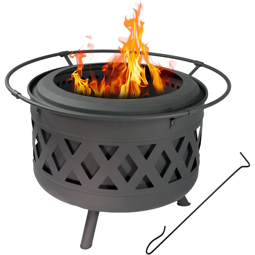 

Sunnydaze 30-Inch Crossweave Smokeless Wood-Burning Fire Pit with Cover and Poker - Steel Outdoor Smokeless Fire Pit for The Bac