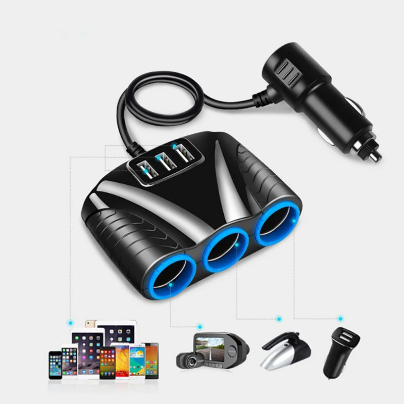 New Multi-Function One-To-Three Cigarette Car Cigarette Lighter Adapter Splitter 3.1A Output Power 3 USB Car Charger