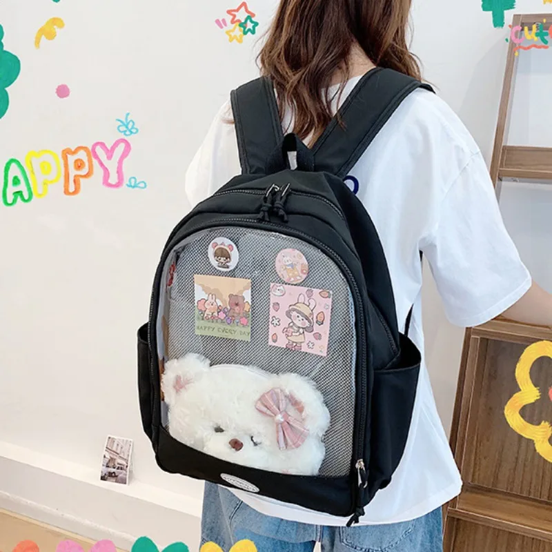 New Trendy Ita Backpacks Teenage Girls Transparent Canvas School Bag High-capacity Print Clear Rucksack  Bolsa Mujer 2024