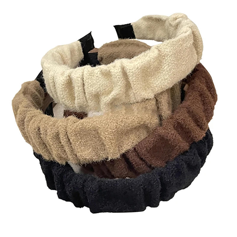 Diadema plisada de felpa para mujer, banda para el cabello de temperamento, pinza para el cabello, tocado Simple de Color sólido, accesorios para el cabello, Otoño e Invierno