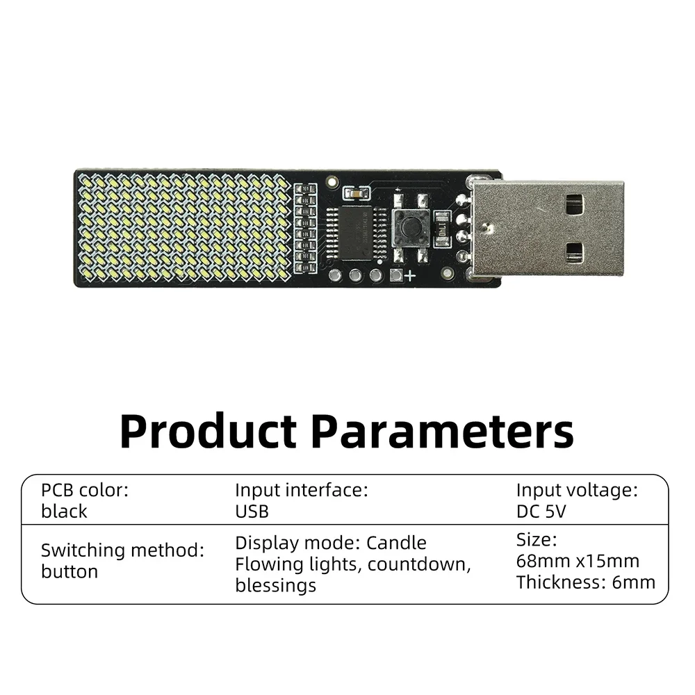 8X16 LED-Matrix-Display-Bildschirm mit dynamischen Flammeneffekten, Countdown-Timer, USB-betrieben für Geburtstags- und Feiertagsdekorationen – Detail 10
