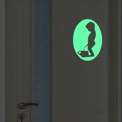 Glow in the Dark Toilet Sticker Bathroom Door Sign WC Washroom Wall Decoration Luminous Stickers Home Decor Funny Cartoon Decal