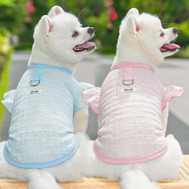 

2025 Pink Plaid Dog Clothes Lightweight Soft Pet Vest Summer Mesh Fly Sleeve Puppy Two Legs Short Sleeve