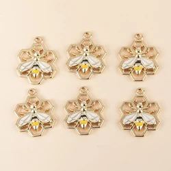 sansango 6Pcs 20*20mm Gold Color Alloy Enamel Bee Pendant Oil Dripping Animal Charms for Jewelry DIY Necklace Earrings Accessory