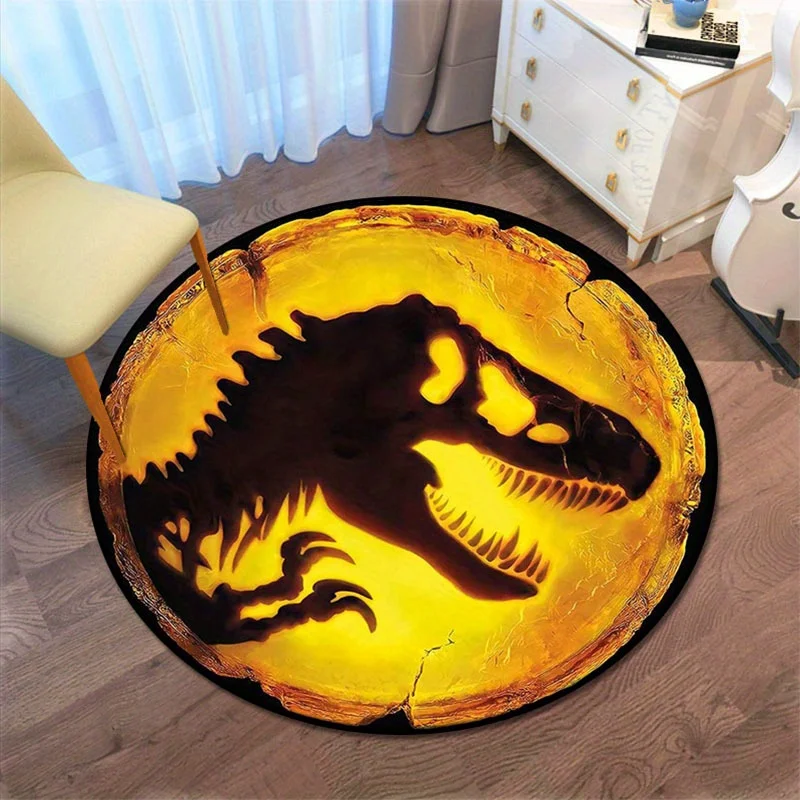 Jurassic T-Rex Round Rug - Soft Polyester Dino Skull Mat for Living Room, Game Room, Yoga Studio & Adventure Decor