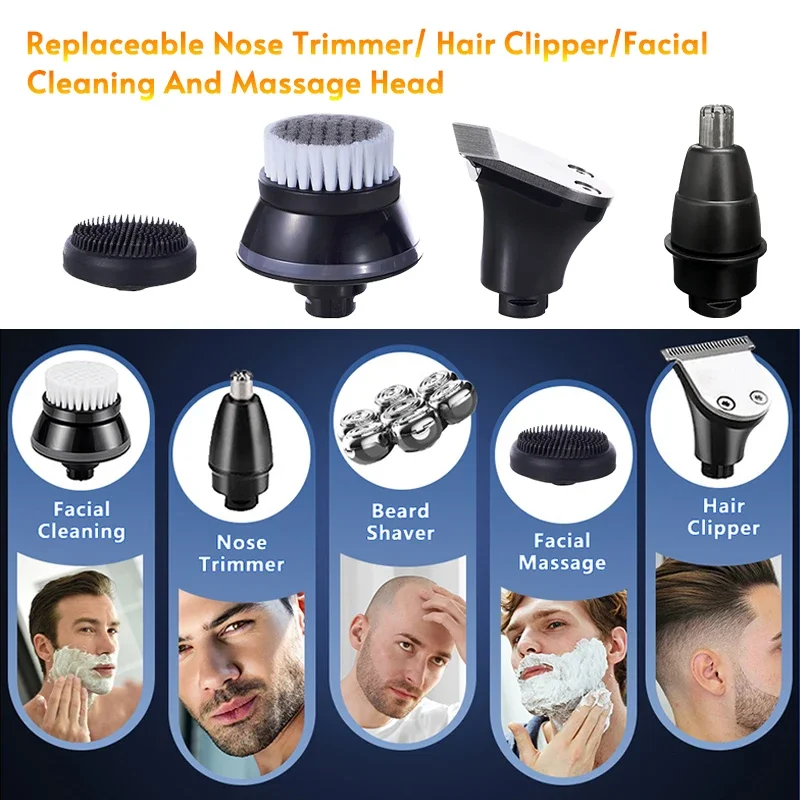 Replaceable Electric Shaver Head 3/5/6/7/8/9 Floating Blade Head Nose Trimmer Hair Clipper And Face Cleaning Brush Massage Head