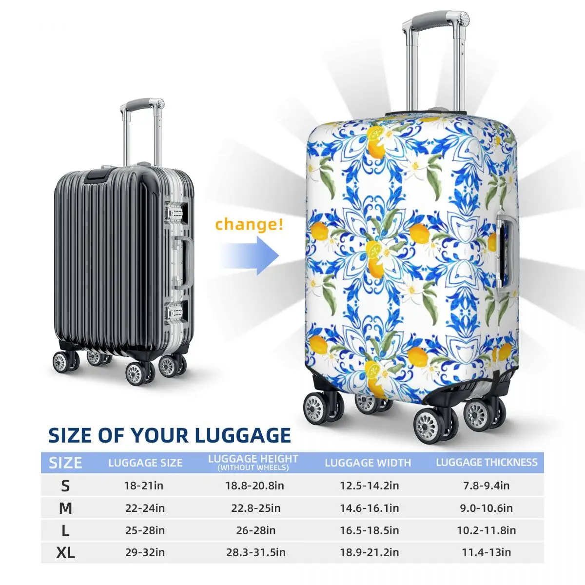 Juste de Protection Personnalisée pour Bagages de Voyage, Style Méditerranéen, Mosaïque, Citron, Fruit, Lavable, 18-32 Pouces