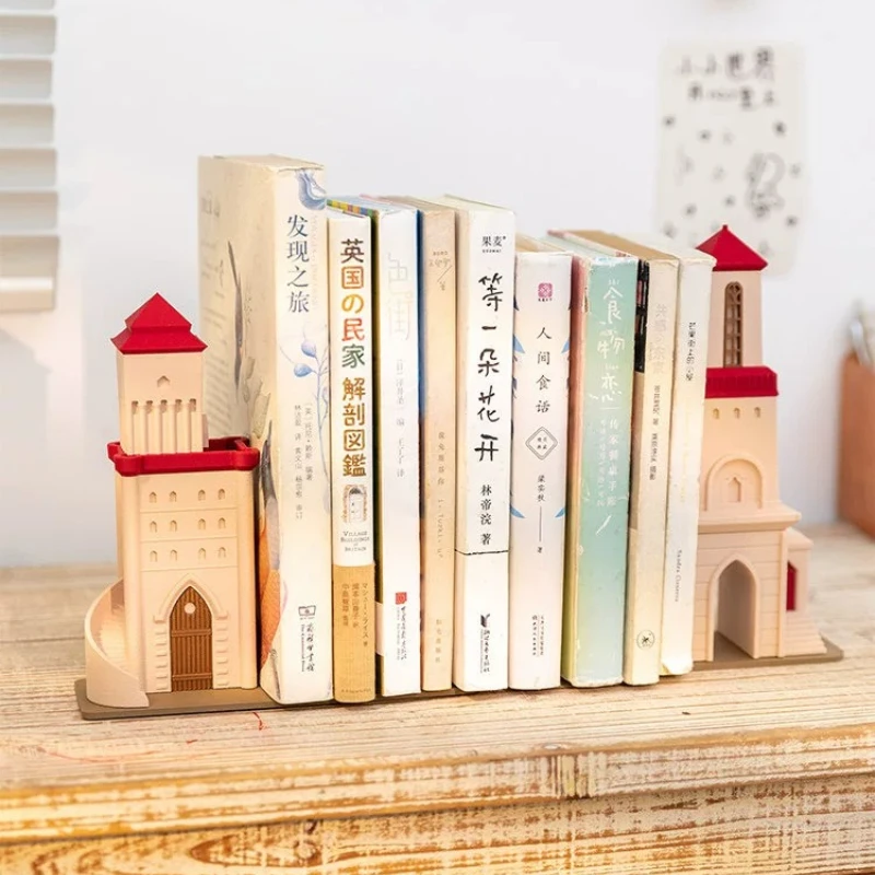 European Castle Bookends,Vintage Tower Building Book Holder,Creative Fairy Tale Book Stopper Desktop Decor Ornament Crafts,Gift