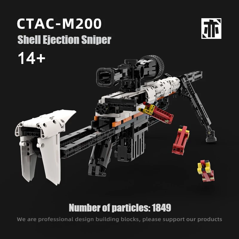 

1849 шт. креативные снайперские винтовки M200, строительные блоки MOC, технические, могут стрелять снаружи, сборные кирпичи, игрушка в подарок для ребенка