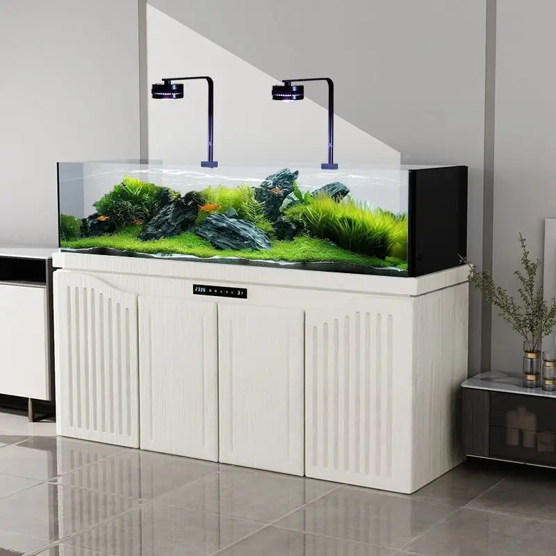Ultra-narrow side overflow stream tank, living room ultra-white glass home large bottom filter fish tank, goldfish tank, aquatic