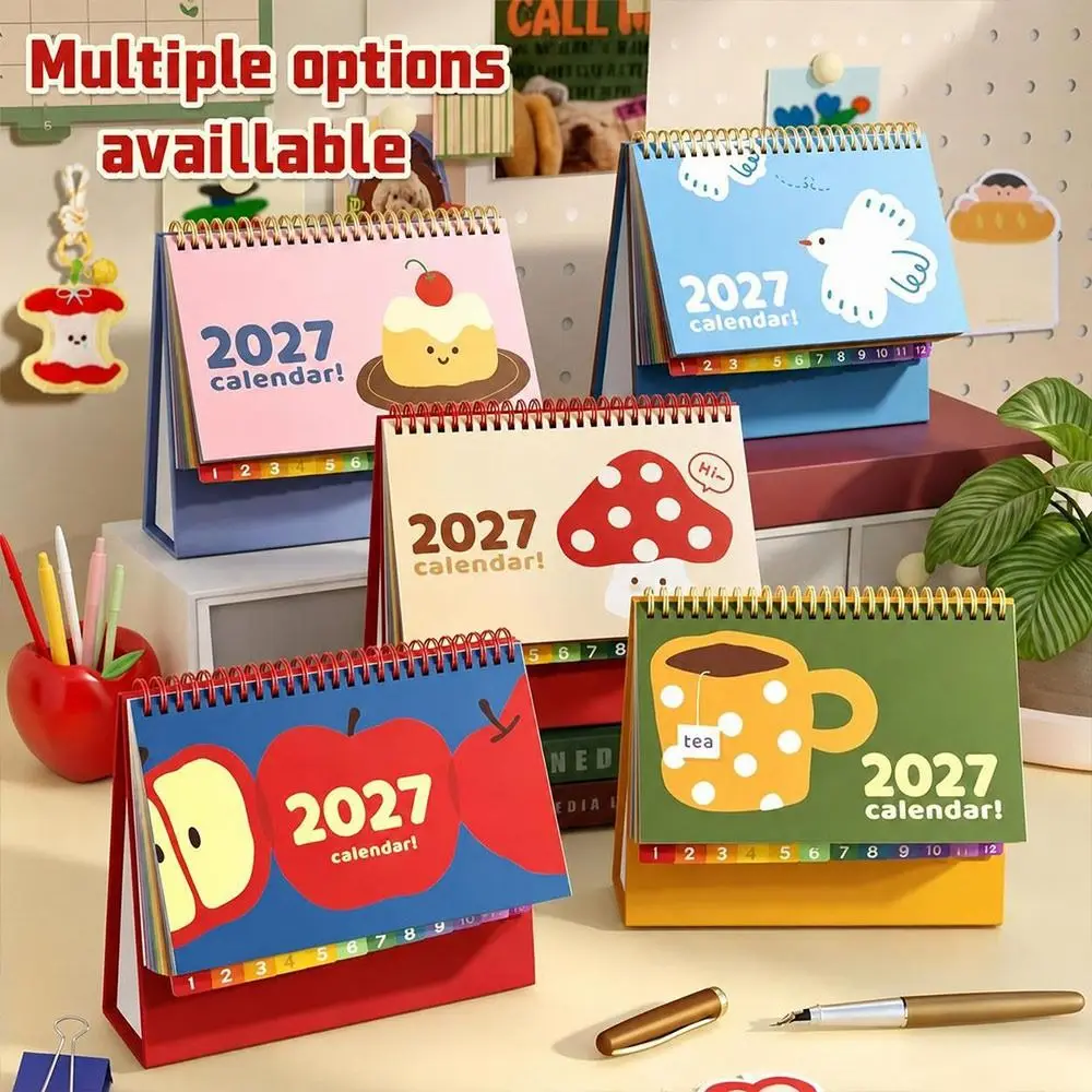 Paper Monthly Calendar Freestanding Spiral Bound Desk Planner Cartoon Pattern Monthly Layout Self-discipline Check-in Book