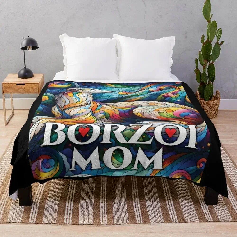 Borzoi mom, stained glass. I love borzois. Throw Blanket Fade Resistant Durable Throw Blanket