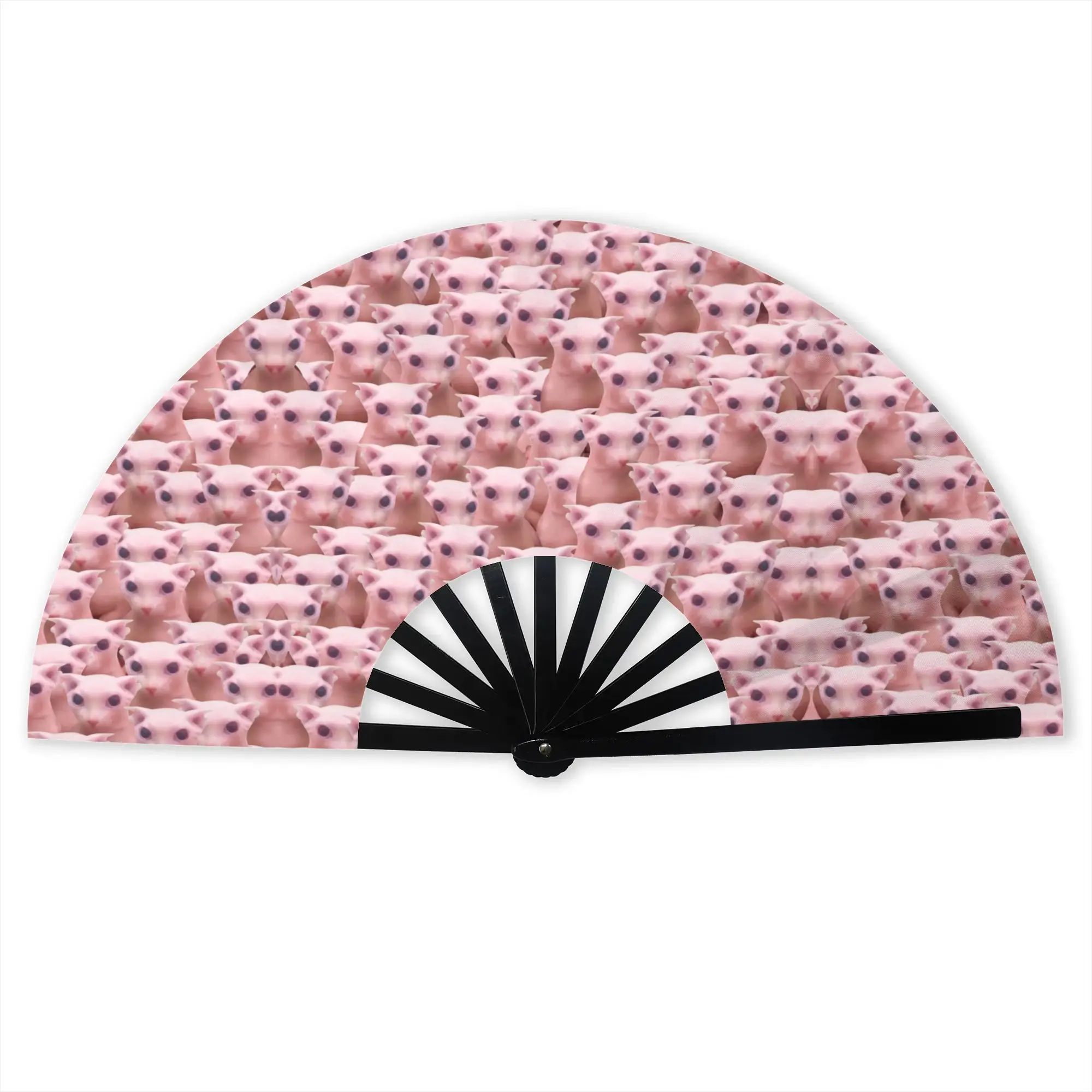 Bingus Army Meme Folding Hand Fan Funny Sphynx Cat Polyester Fabric Fan Novelty Summer Accessory Decorative Fans