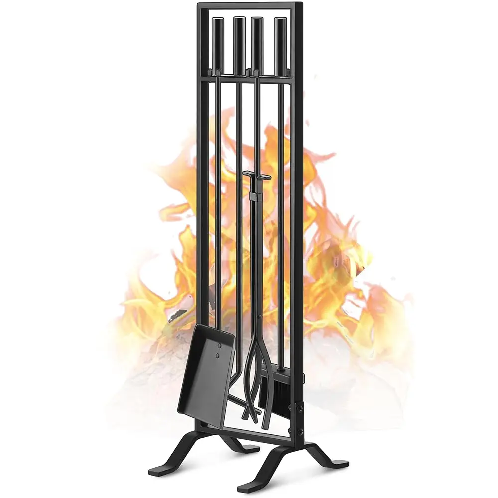 

Premium 5 Pcs Wrought Iron Fireplace Tools Set For Outdoor/Indoor,Fire Place Set Tools Lude Poker,Tongs, Shovel,Brush And Stand