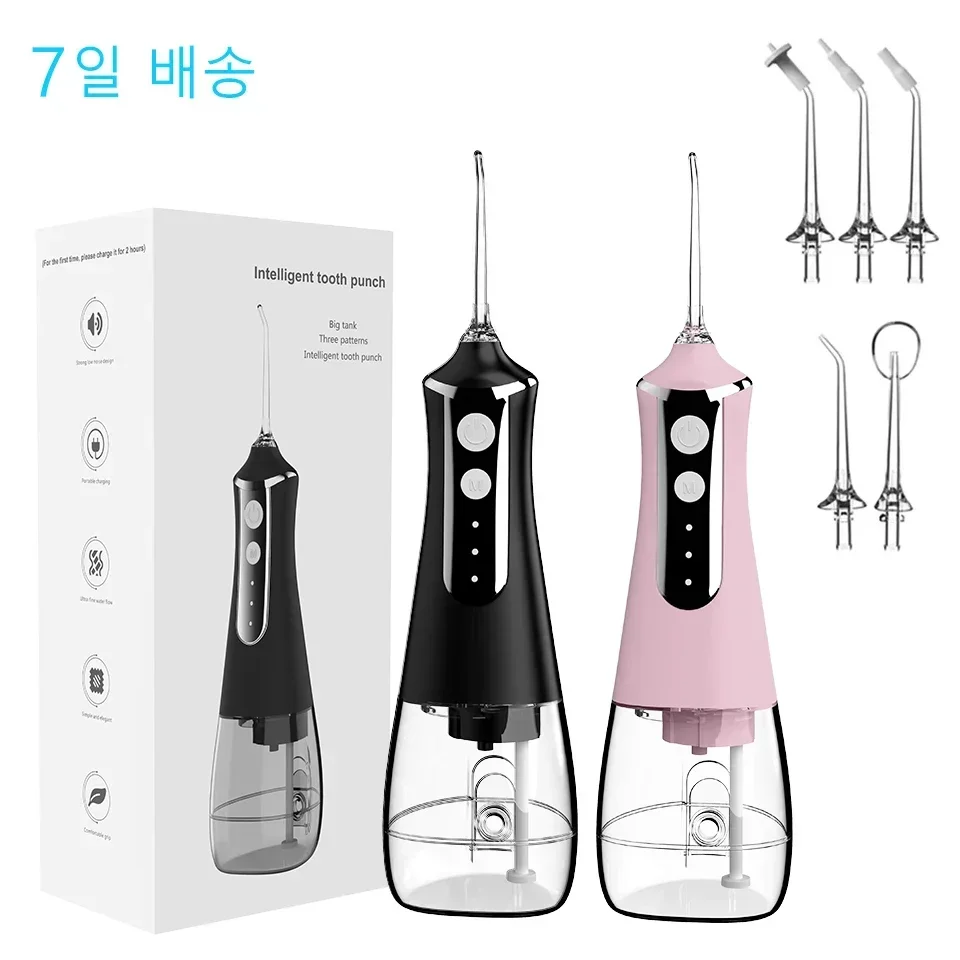 Oral Irrigator Dental Water Flosser Teeth Whitening Waterproof Portable Dental Water Jet Floss 300ML Teeth Cleaner 5 Nozzles