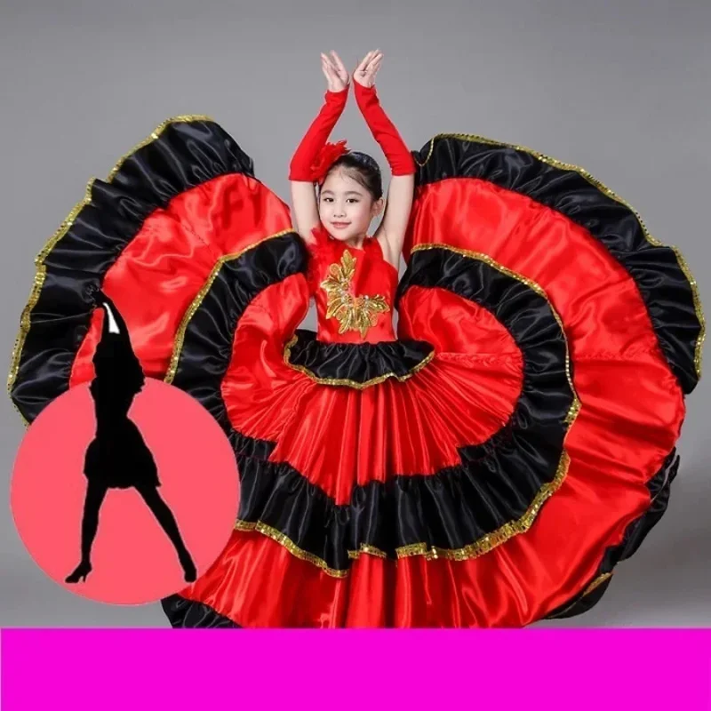 Cos costume spagnolo ragazza lungo vestito da flamenco rosso gonna da ballo ragazze abiti da ballo per bambini costumi per vestiti per bambini