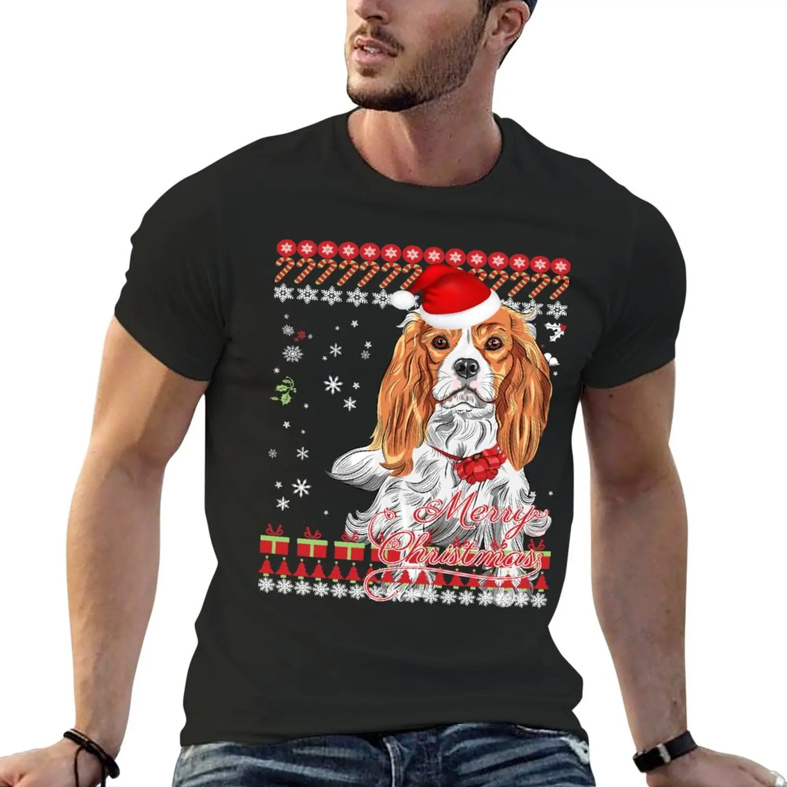 Cavalier King Charles Spaniel Ugly Christmas Sweater Shirt T-Shirt plain t-shirt anime clothes Short sleeve tee men