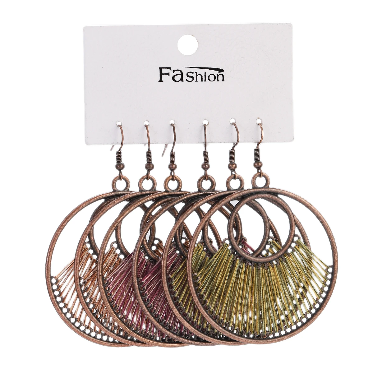 3Pcs/Set Boho Ethnic Multicolor Twine Big Dangle Drop Earrings for Women Vintage Geometry Round Tassel Earrings Sets Jewelry