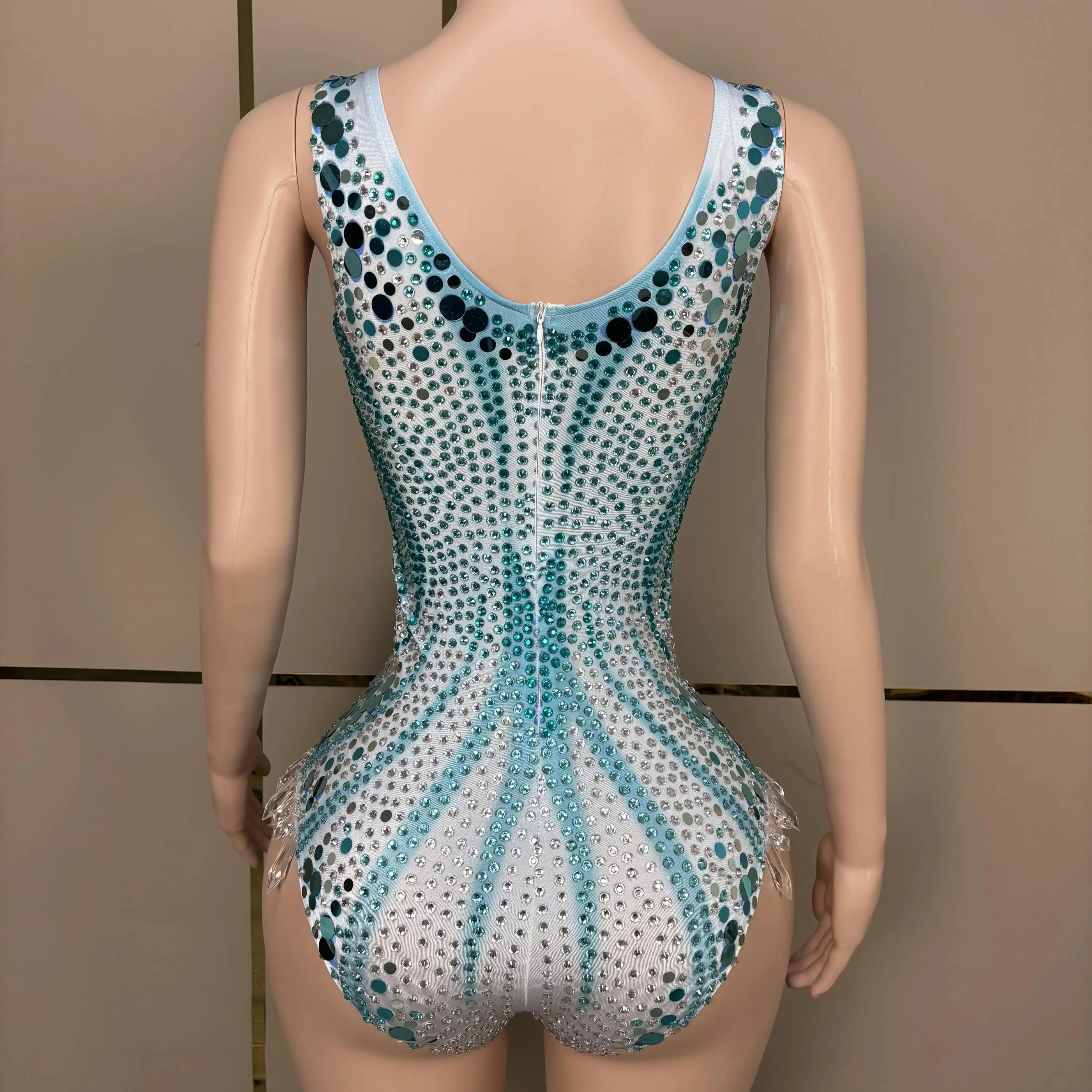 زي رقص نسائي لامع مع أحجار الراين ، بدلة جسم بكتف واحد ، أزرق ، مثير ، skinnyeotard ، مغني ، راقص ، عرض ، ملابس مسرح ، D081