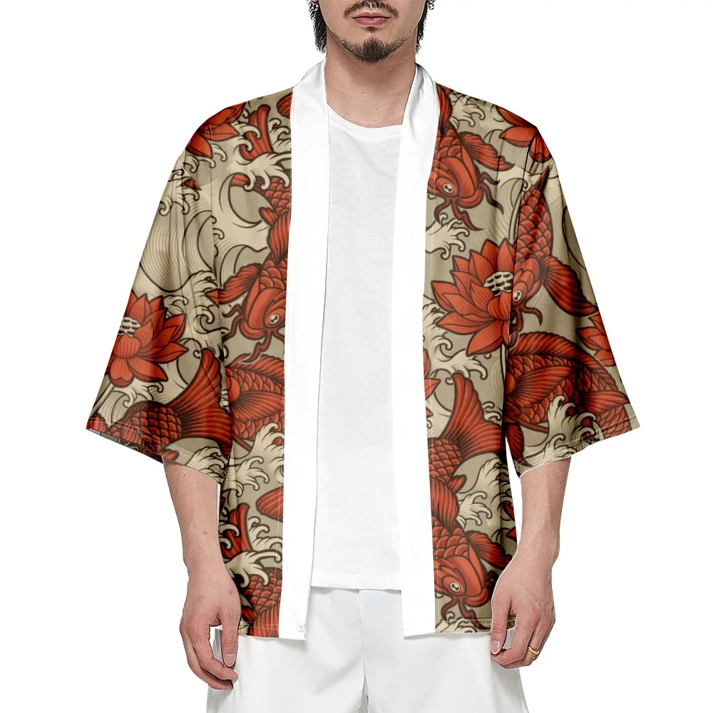 Fashion Fish Lotus Flower Print Haori Shirts Streetwear Harajuku Men Women Cardigan Tops Beach Yukata Japanese Kimono Plus Size