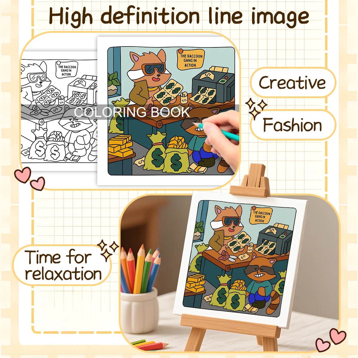 CRIMINALLY CUTE FUN E FACILE Libro da colorare per studenti, adolescenti e adulti, quaderno per schizzi che raffigurano varie scene di crimine