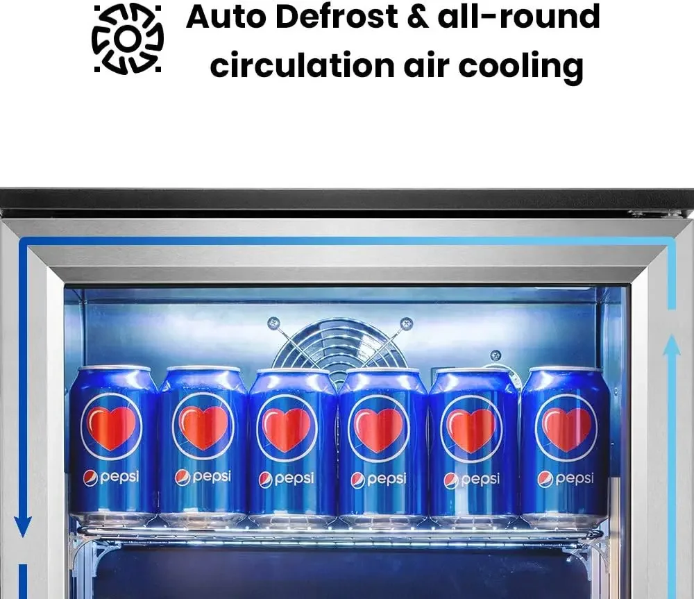 Refrigerador de bebidas de 20 pulgadas con puerta de vidrio: 120 latas integradas debajo del mostrador y independiente, ideal para refrescos