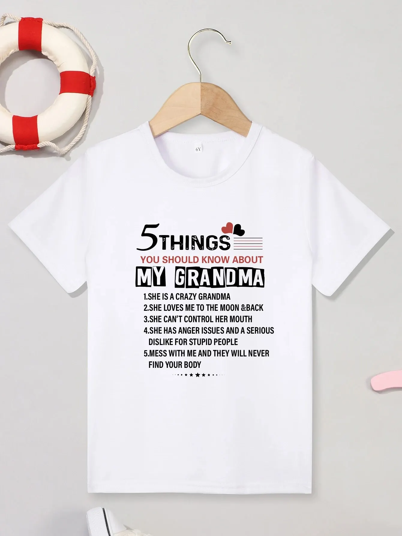 5 THINGS YOU SHOULD KNOW ABOUT MY GRANDMA Letter Print Boy Girl Creative T-shirt Casual Lightweight Comfy Tee Tops Kids Clothes