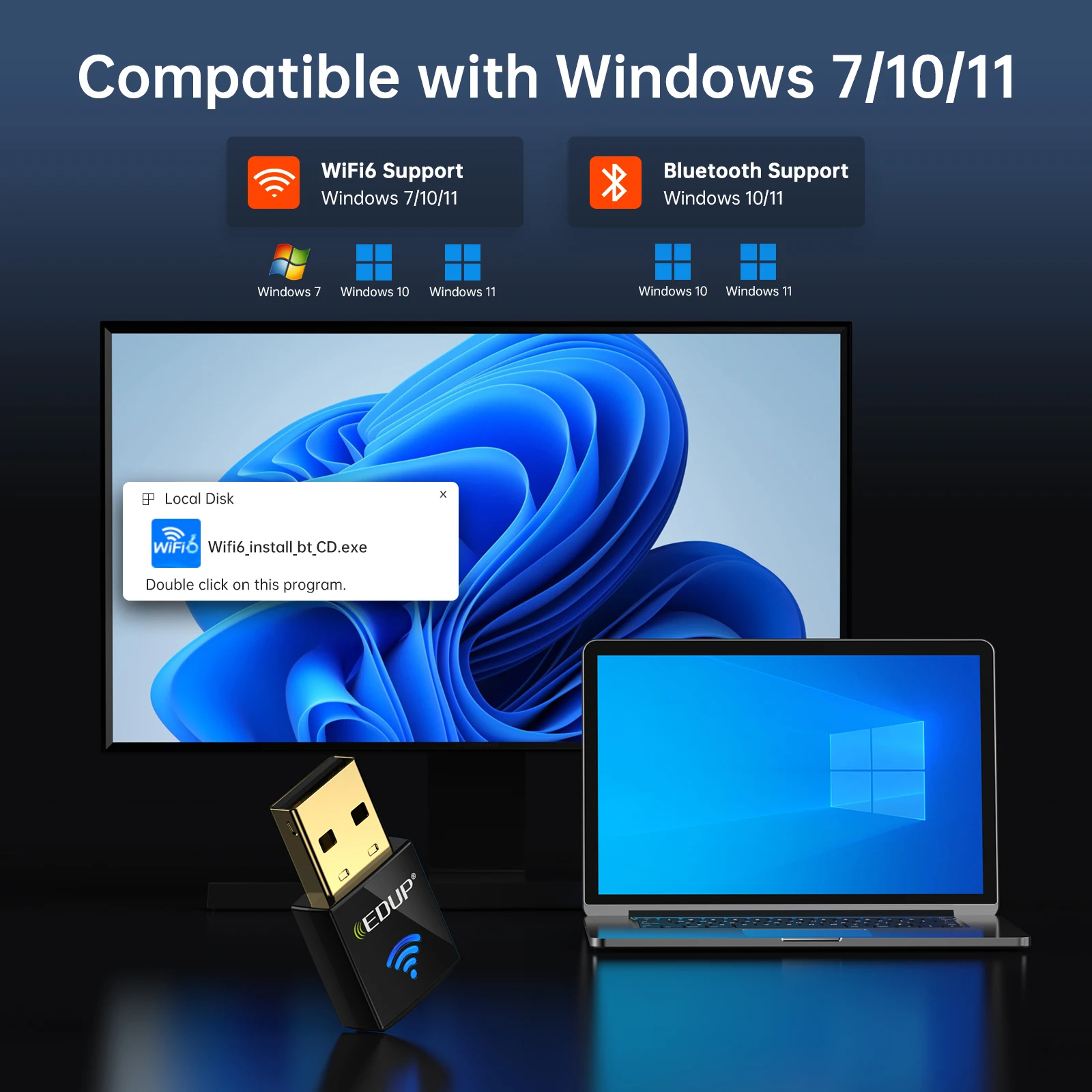 EDUP AX600S Wireless Network Bluetooth Adapter High Speed Dual-Band support 2.4G/5G.8GHz Not Diver Free Win 7/110/11