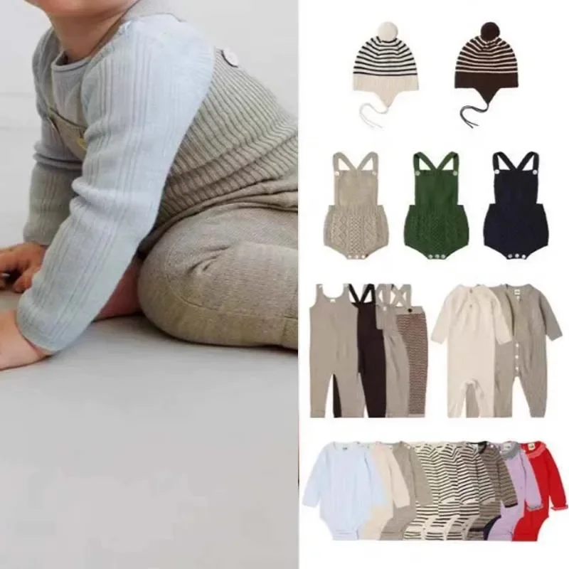 PER-SALE 2025 Autumn Girls Romper Girls Knitted Checkered Overalls Baby Girls Wool Romper Winter Clothes Kids Boys Overalls