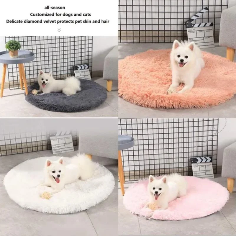 Round Dog Bed Mat Long Plush Cat Blanket Fluffy Lounger Dog Cushion Warm Pet Bed House For Small Large Dogs Cats Pet Supplies