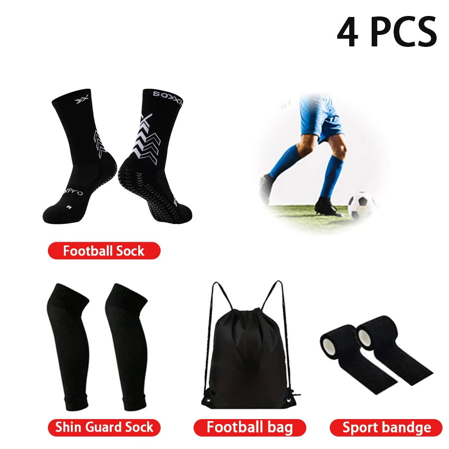 

4 шт. новые мужские и женские футбольные экипировки, спортивные нескользящие футбольные носки, спортивные повязки на шнурке, футбольная сумка, спортивные повязки