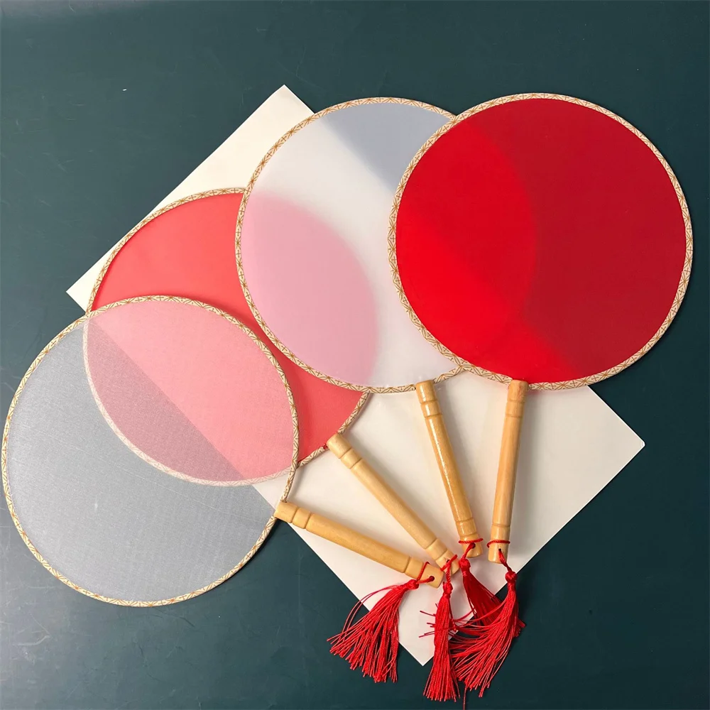 DIY Embroidery Graffiti Blank Translucent Hand Crank Fan Chinoiserie Palace Tassel Beech Chinese Fan Wedding Scene Props Decor