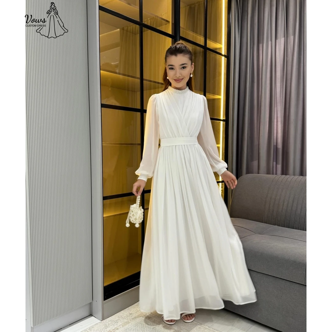 

Vows Женское вечернее платье на заказ Женская линия Вечерние платья D/вечеринка Бальное платье с круглым воротником Белое с длинными рукавами для выпускного вечера