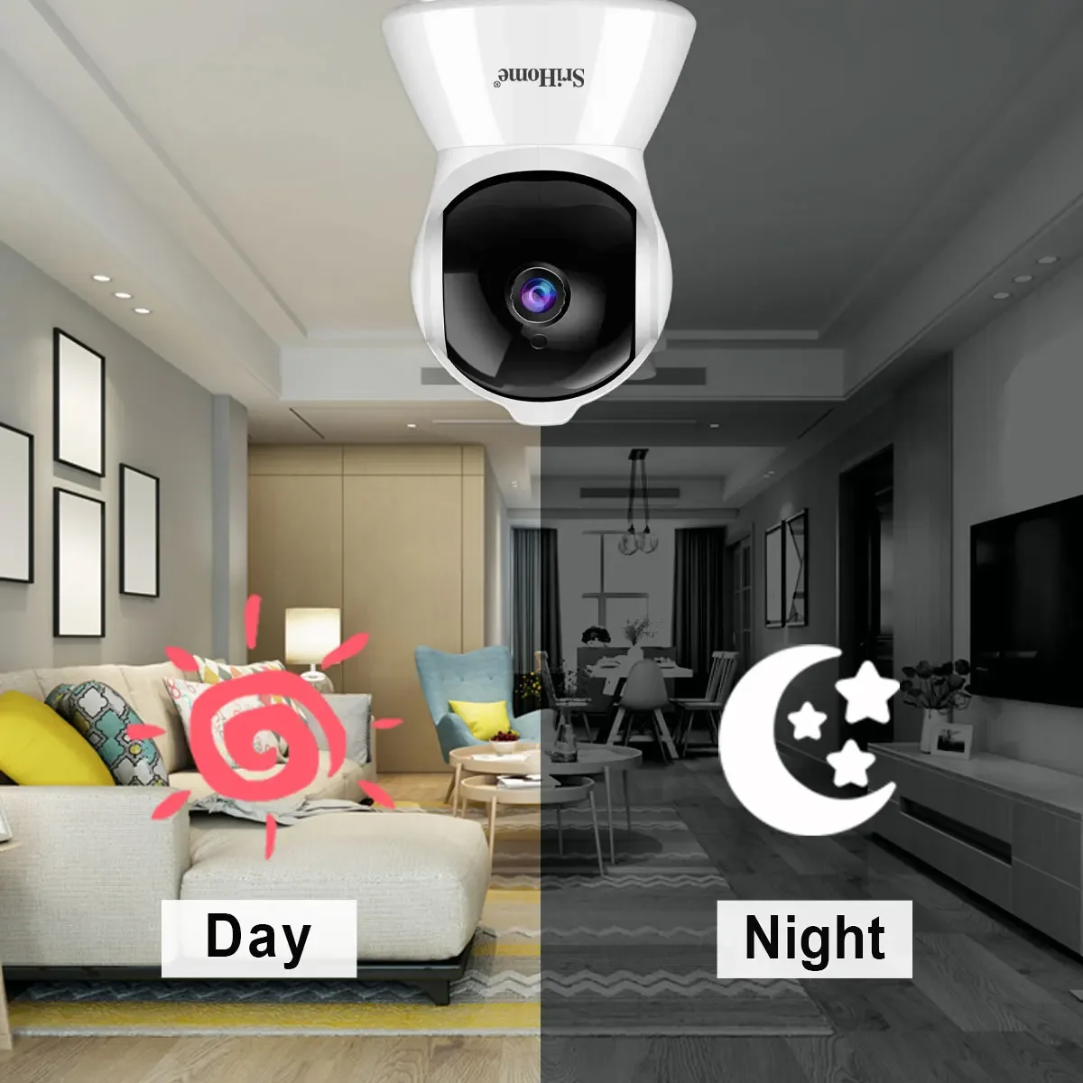 Srihome 2 pièces 360 °   Caméra de sécurité à domicile intelligente 2K 1080P HD moniteur de sécurité intérieure pour bébé onitor WIFI Webcam de nuit caméra IP vidéo