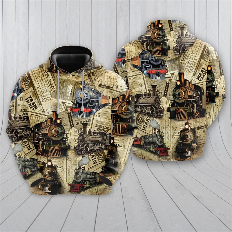 Vintage Steampunk Train 3D Printed Hoodies For Men Clothes Harajuku Fashion Train Driver Sweatshirts Casual Kids Tracksuit Tops