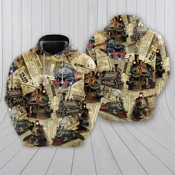 Vintage Steampunk Train 3D Printed Hoodies For Men Clothes Harajuku Fashion Train Driver Sweatshirts Casual Kids Tracksuit Tops