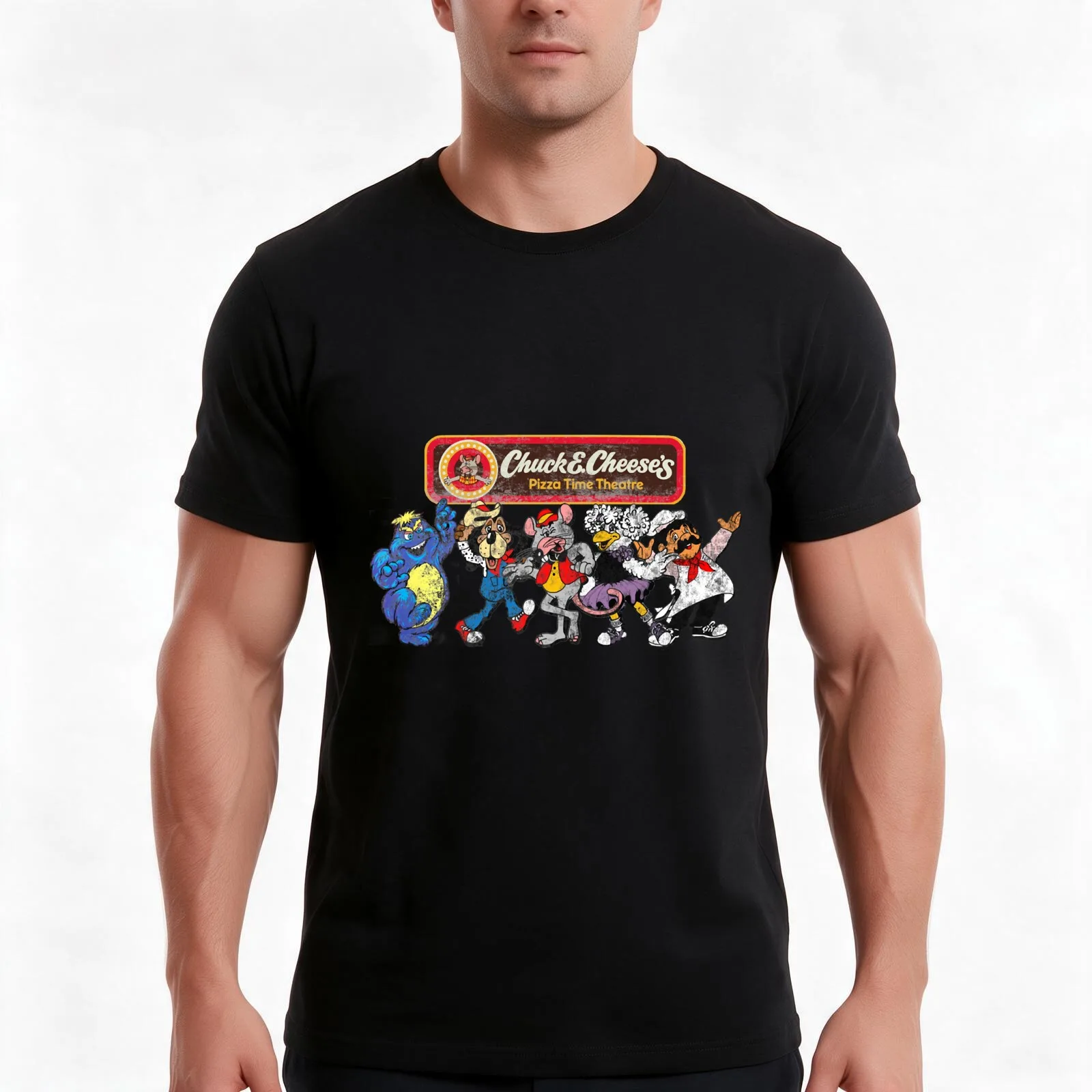 Pizza Time Theater Friends T-Shirt, Summer Casual Cotton Tee, Oversized Streetwear Tops, Vintage Graphic Print, Unisex Men Women